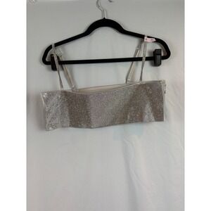 New Victoria's Secret Rhinestone Cage Bandeau Crop Top Silver White Medium